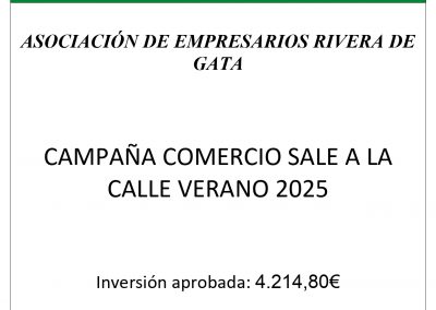 CONCEDIDA AYUDA CAMPAÑA COMERCIO SALE A LA CALLE VERANO 2025 A ASOCIACIÓN DE EMPRESARIOS RIVERA DE GATA