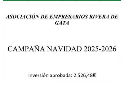 CONCEDIDA AYUDA CAMPAÑA NAVIDAD 2025-2026 A ASOCIACIÓN DE EMPRESARIOS RIVERA DE GATA