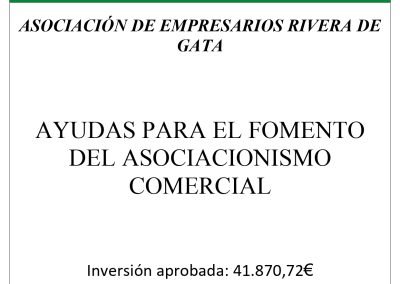 CONCEDIDA AYUDA ASOCIACIONISMO COMERCIAL A ASOCIACIÓN DE EMPRESARIOS RIVERA DE GATA